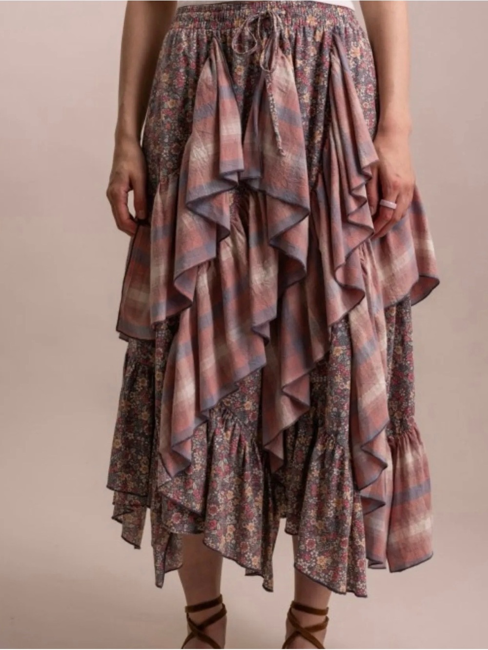 Blue Velvet Boho Tiered Ruffle Skirt  Rose/ Blue NWT S-XL Fits Plus Size modest